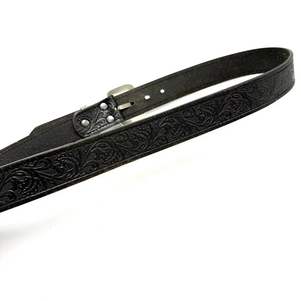 Ariat Floral Tooled Black Leather Western Belt 40 Distressed Cowboy Handcrafted